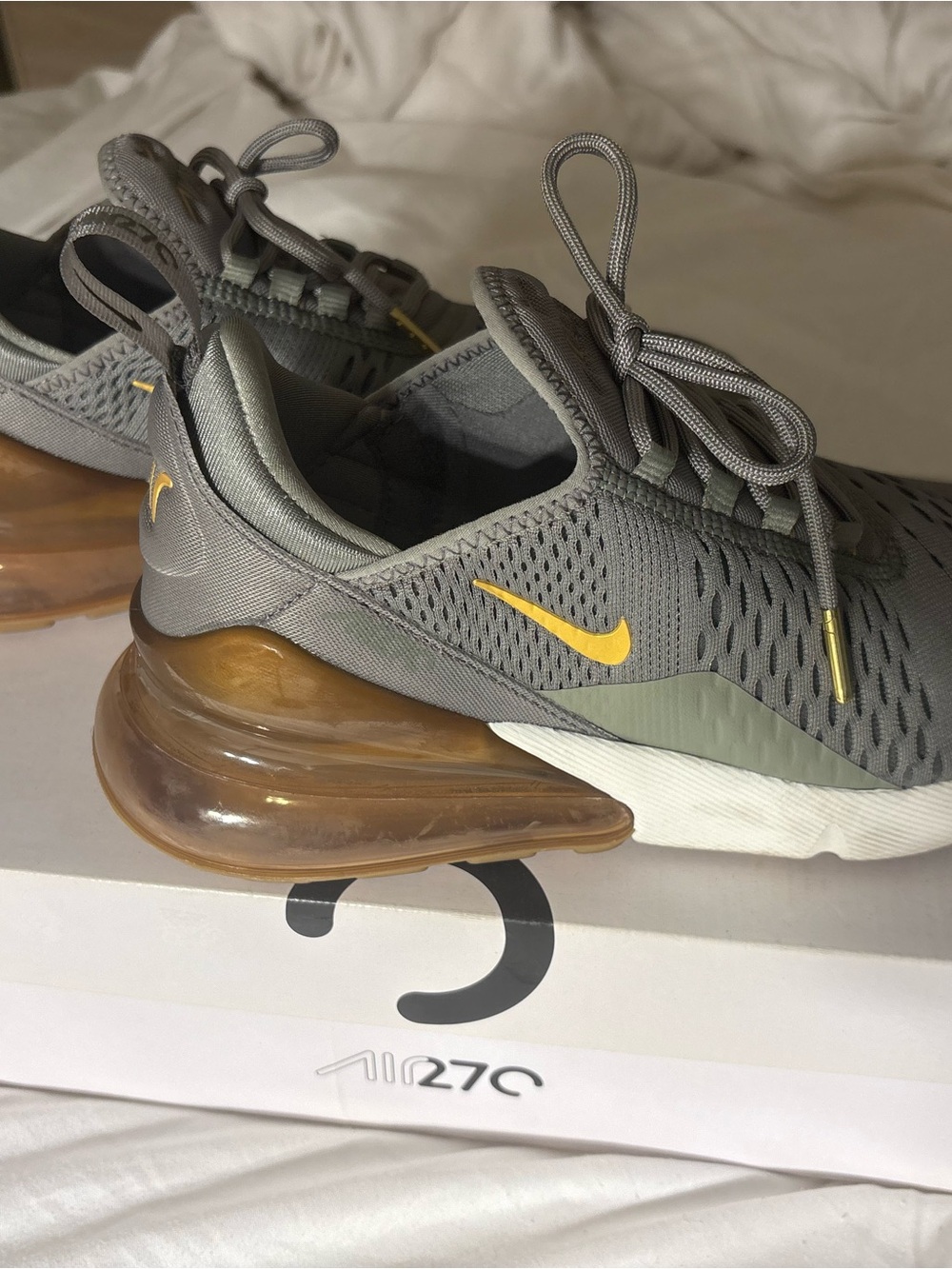 Nike Air Max 270 Women's Gray Sneakers with Gold Accents
